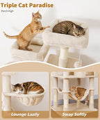 AMHANCIBLE Tall Cat Tree, 70 Inch Cat Tower for Indoor Cats, Multi-Level Cat Tree with Scratching Post, Hammock, Hanging Basket, Large Cat Condos for Adult Cats Kittens, Beige, PT18BG