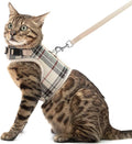 PUPTECK Soft Mesh Cat Vest Harness and Leash Set Puppy Padded Pet Harnesses Escape Proof for Cats Small Dogs Rabbits Bunny, Plaid Beige, XL