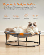 Feandrea Pet Bed, Cat Hammock, Elevated Cat Bed for Multiple Cats, with Removable Washable Mesh, for Pets up to 28 lb, Oval, Gray UPCB002G01