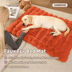Self-Warming Dog Bed, Plush Faux Fur Mat with Anti-Slip Bottom, Ultra Soft Heated Pet Bed for Medium Large Dogs, Cozy Fluffy Pad for Carriers Couch Crate, Machine Washable, 35 x 27 Inch Orange