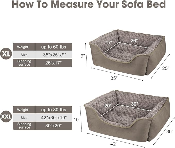 JOEJOY Rectangle Dog Bed for Large Medium Small Dogs - Washable Orthopedic Sofa Bed, Soft Breathable Puppy & Pet Cuddler, Durable Calming Dog Bed with Anti-Slip Bottom, Multiple Sizes, Dark Brown