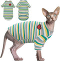 DENTRUN Hairless Cats Shirt Breathable Cat Daily Wear Clothes Stripe Vest Adorable Pajamas Jumpsuit Soft & Skin-Friendly