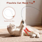 Pawaboo Feather Teaser Cat Toy - Interactive Wand with Extra Long 34.5" Wand and Small Bell, Exerciser Playing Toy for Kittens or Cats, Wine Red & White Feather