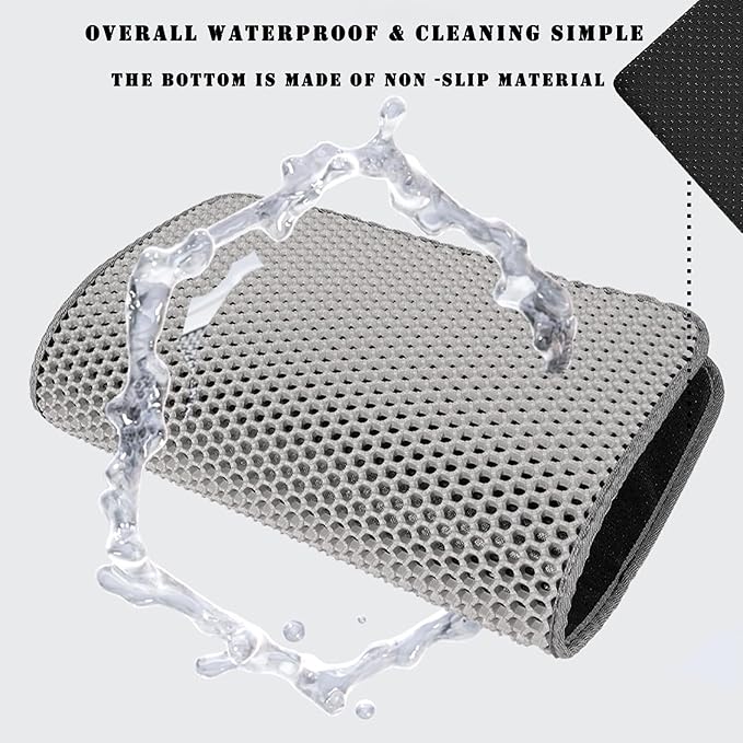 HCY&WLD Cat Litter Mat, 45x26/35x24/30x22/24x18 Inch Double Layer Cat Litter Box Mat, EVA Non-Slip, Waterproof Urine Proof Cat Litter Catcher Mat, Easy Clean Scatter Control (24x18 Inch, Gray)