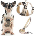 PUPTECK Soft Mesh Dog Harness and Leash Set Pet Puppy Cat Adjustable Reflective Padded Vest No Pull Harnesses, Beige, XS
