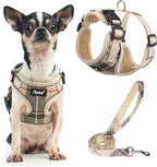 PUPTECK Soft Mesh Dog Harness and Leash Set Pet Puppy Cat Adjustable Reflective Padded Vest No Pull Harnesses, Beige, XS