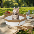Cotton Rope Cat Bed, Foldable Sleeping Basket with Playing Rope Ball, Hand Woven Small Dogs Sofa Bed, Kitten Shaped House for Pets (Medium, Brown & Beige)