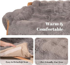 CHEERHOME PETS Elevated Cat Couch Bed for Indoor, Wooden Cats Sofa with Washable Fluffy Cover Raised Kitty Lounge Chair Suitable for Puppy(Cat Sofa,Dark Grey-Blue)