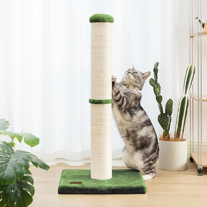 34inch Cat Scratching Post with Natural Sisal Rope 4.3Inch Large Diameter Scratcher Post Tree for Indoor Cats Green