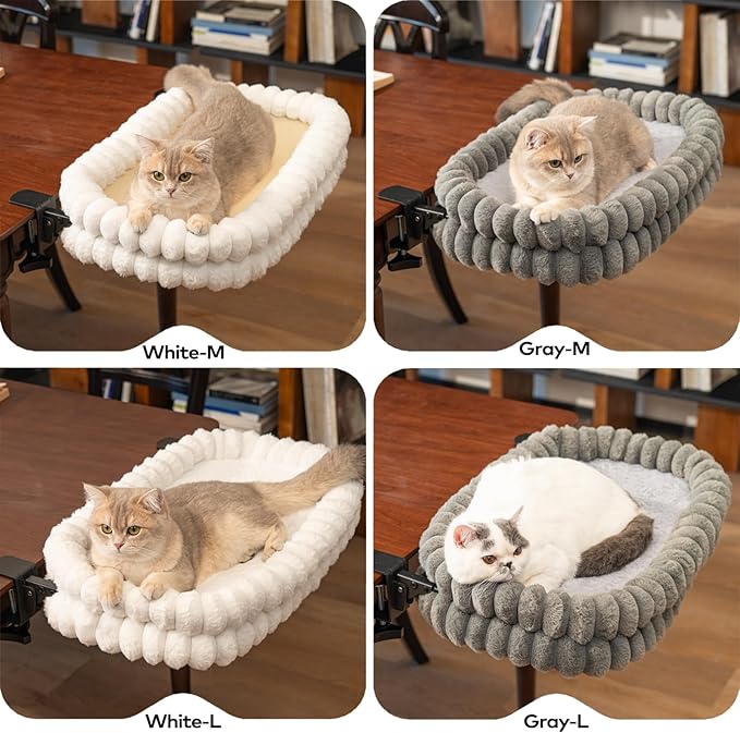 CHEERPALS Cat Desk Bed with Reversible Cushion, 90°Foldable Cat Hammock for Desk Mounted, Suitable for Medium-to-Large Cats and Puppy, Clowd Series(Grey, Medium)