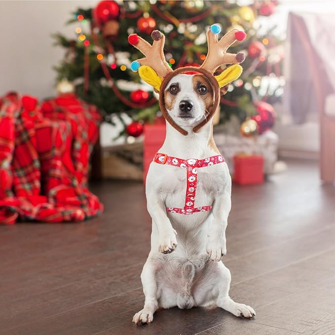 PUPTECK No Pull Christmas Dog Harness Soft Adjustable Basic Nylon Step in Puppy Vest Outdoor Walking with ID Tag, Red, M