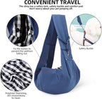 Dog Carrier Sling - Reversible Puppy Carrier Purse with Storage Pocket, Hand-Free Dog Sling Carrier for Carry Small Dogs and Cats, Travel Safety Harness, Dog and Cat Harness(Blue)