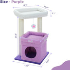 PEQULTI Cat Tree Flower Cat Tower for Indoor Cats with Private Cozy Cat Condo, Natural Sisal Scratching Posts and Plush Pom-pom for Small Cats, Purple