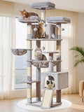 Taoqimiao 76-Inch Cat Tree XXL for Large Cats, Giant Cat Tower with Scratching Board, Extra-Large Metal Hammock, 3 Perches, 7 Sisal Posts, 2 Big Condos, Hanging Basket, Light Gray, MS047W