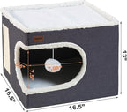 Cat Bed for Indoor Cats Cube House, Covered Cat Cave Beds & Furniture with Scratch Pad and Hideaway Tent, Cute Modern Cat Condo for Multi Small Pet Large Kitten Kitty, Dark Grey