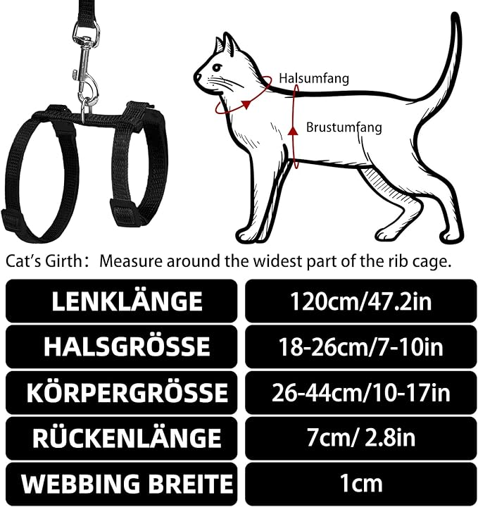 PUPTECK Adjustable Cat Harness and Leash Set Escape Proof Kitten Strap Collar for Walking Travel, Black