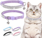 EXPAWLORER Soft Velvet Safe Cat Collars for Girl Cats - Rhinestones Bling Diamante Adjustable Collars Breakaway- Chirstmas Cat Clollar Gifts with Bells for Boy Cats Kitty and Small Dogs