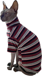 Vintage Stripes Sphynx Hairless Cats Shirt Cotton Cat Turtleneck Pet Clothes Kitten T-Shirts with Sleeves for Sphynx Cats (Old School, Small)