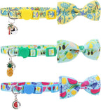 PUPTECK Summer Bow Tie Cat Collar with Bell - Breakaway Safety 3-Pack, Adjustable Bowtie Kitten Collars for Boy & Girl Cats, Puppies, Bunnies and Small Pets, Cute Costume Accessory, Fruit&Crab