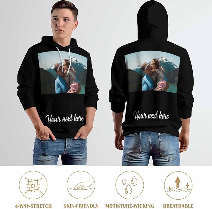 Artsadd Custom Face Unisex athletic Pockets Sweatshirt Loose Hoodie Custom Christmas Long Sleeve Sweatshirt Hooded Pullover