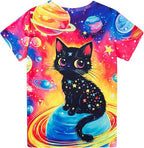Funnycokid Girls Shirts Cat T Shirt Size 5-12 Clothes for Kids