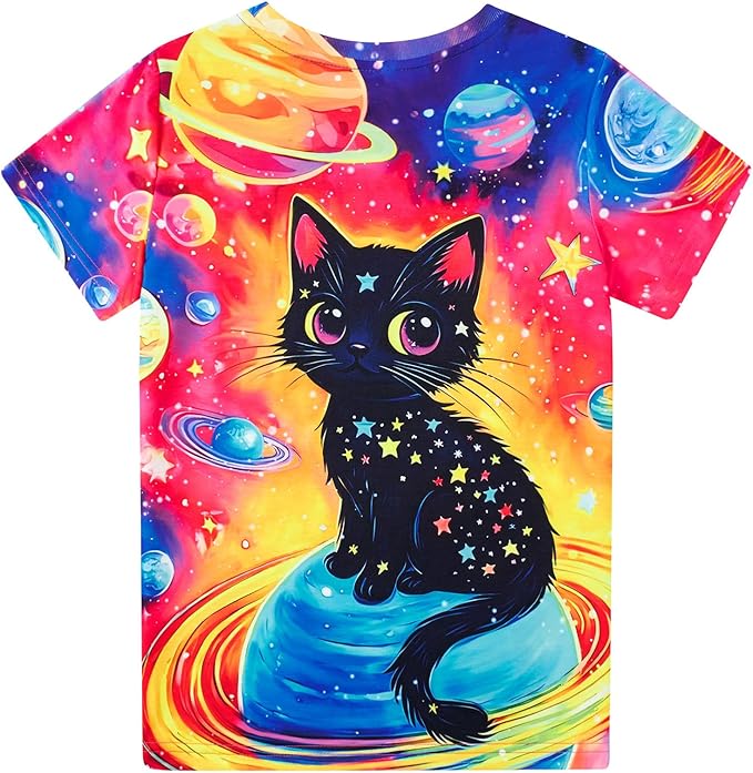 Funnycokid Girls Shirts Cat T Shirt Size 5-12 Clothes for Kids