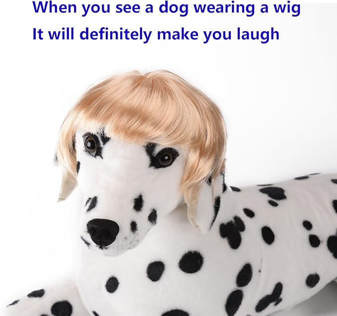 Funny Cosplay Wig for Dog, Headwear Apparel, Pet Costumes, Cat Dress up for Halloween, Christmas, Parties, Festivals (Golden Straight Hair)