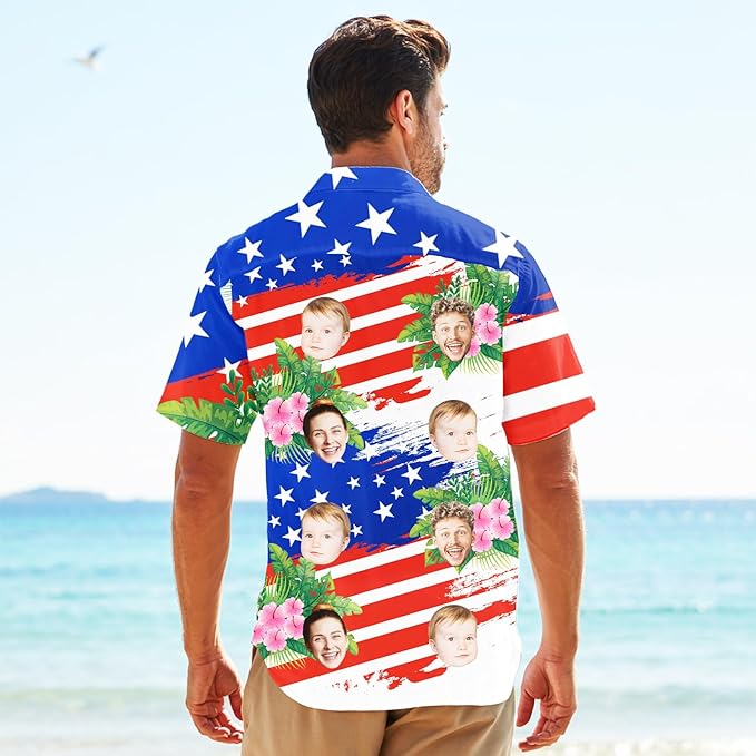 Custom Hawaiian Shirt with Face for Men, Unisex Tropical Beach Shirts Personalized Casual Funny Hawaii Button Down Shirts