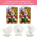 Christmas Garden Flag 12x18 Inch Cute Kitten Gift Flag Double Sided Holiday Cat Banner Outdoor Pet Yard Decoration for Porch Tree Lighting Display