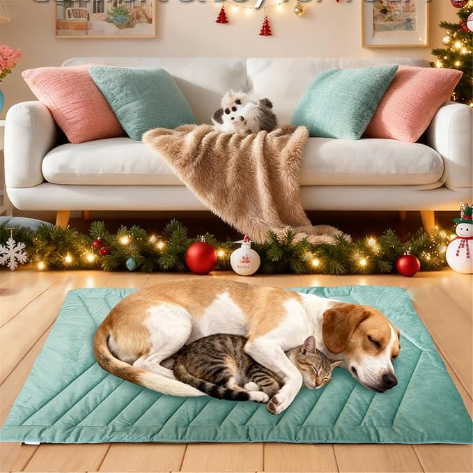 Pet Mat, Reversible Dog Bed Mat for Crate, Soft Warm Flannel for Winter, Washable Anti-Slip Mattress for Large Medium Dogs Sleeping, Multi-Use Kennel Pad for Floor Car Sofa, New Year Gift