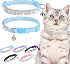 EXPAWLORER Soft Velvet Safe Cat Collars for Girl Cats - Rhinestones Bling Diamante Adjustable Collars Breakaway- Chirstmas Cat Clollar Gifts with Bells for Boy Cats Kitty and Small Dogs