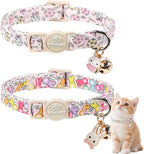 2 Pack Easter Cat Collars - Pastel Bunny&Egg Print Breakaway Easter Cat Collar with Bell & Bunny Pendant, Adjustable Cute Spring Holiday Kitten Collars for Boy Girl Cats