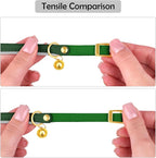 OOPSDOGGY Rolled Leather Cat Collar with Bell - Reflective Kitten Collar with Safety Elastic Strap - Adjustable Small Pet Collars for Boy Girl Cats (Green)