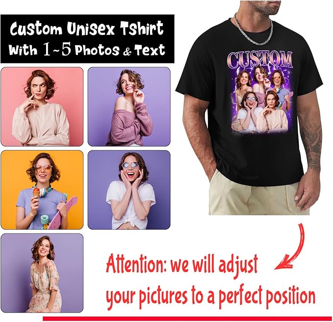 M YESCUSTOM Custom Funny Tshirts for Men Women Personalized Face Tshirt with Picture Customized Tee Gift for Dad Mom Husband