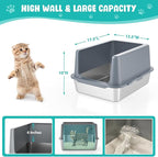 Litter Box with Lid, Stainless Steel Litter Box, 10" Metal Litter Tray High Sides, Small Litter Pan for Kittens, Enclosed Cat Litter Pan, Non-Sticky Covered Grey, Easy Clean