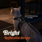 Dooradar Cat Harness and Leash Set, Escape Proof Safe Adjustable Kitten Vest Harnesses for Walking, Easy Control Soft Breathable Mesh Jacket with Reflective Strips for Cats, Black, S