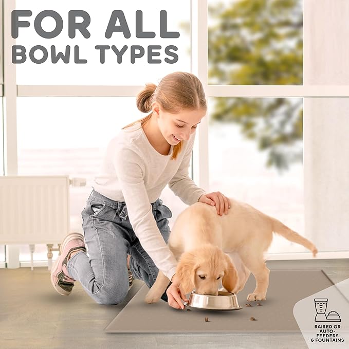 Dog Food Mat - 28x18 Raised Edges Dogs Mat for Food and Water Prevent Spill, Waterproof Cat Food Mats Protect Floors, Easy Clean Dog Bowl Mats for Food and Water, Silicone Pet Feeding Placemats
