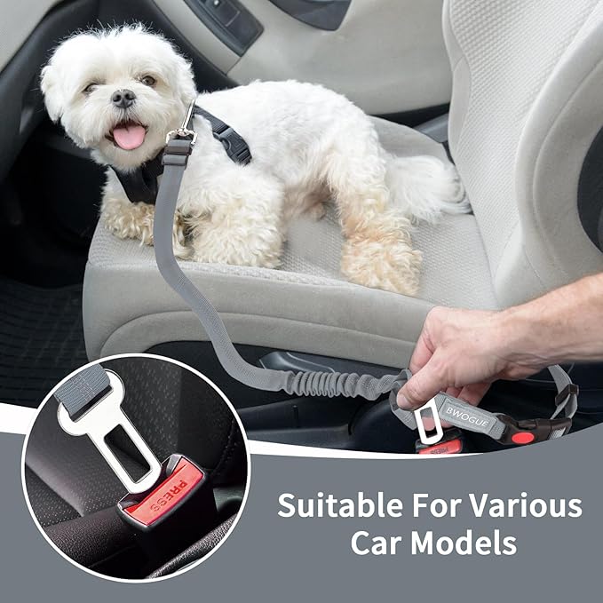 BWOGUE Pet Dog Cat Seat Belt Reflective Car Dog Headrest Restraint Leash Elastic Buffer Bungee Adjustable Tangle-Free Safety Leads Vehicle Seatbelt Harness for Small, Medium and Large Dogs (1 Pack)
