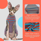 BRKURLEG Hairless Cats T Shirt, Cat Sweaters, Pullover Kitten Shirts, Sleeveless Round Collar Cotton Vest for Cornish Rex Devon Rex Peterbald and Small Dogs Sweater(OrangeBlue Stripes, XL)