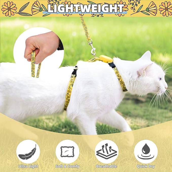 PUPTECK Adjustable Cat Harness and Leash Set Escape Proof Kitten Strap Collar for Walking Travel, Floral Pattern
