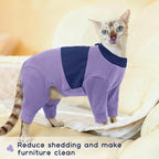 QBLEEV Cat Clothes, Soft Cat Sweaters for Cats Only, Kitten Surgery Recovery Suit Onesie Pajamas, Four Legs Cats Shirts Apparel Clothing for Hair Loss Prevention, Purple, S