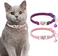 BINGPET Cat Collar Breakaway with Bell, Pack of 2 Heart Bling Collar Safety with Soft Velvet Adjustable for Kittens