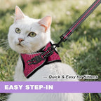 Cat Harness and Leash Set,Escape Proof Kitten Harness,Step in Adjustable Soft Lightweight,Easy Control,Reflective Strips Comfortable for Walking Travel(Pink/Black,S)