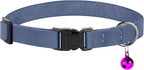 Breakaway Cat Collar Leather with Removable Bell - 13 Colors Available - Soft Adjustable Girl Boy Safety Lightweight Pet Kitten Collars Pink Brown Blue Green Red Orange Black (Denim)