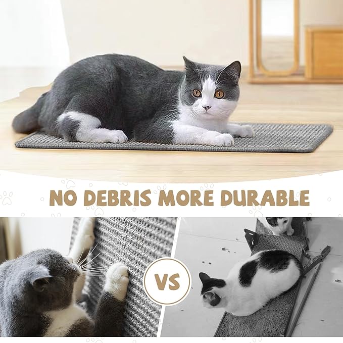 Gray Cat Scratching Mat Sisal, 2 Packs Sisal Fabric Large Cat Scratching Pad for Indoor Cats with Adhesive Hook Loop Tape, Wall Scratchers for Indoor Cats 23.6" x 15.7"