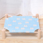 Pozico Cat & Dog Hammock Bed – Wooden Elevated Pet Cot with Breathable Mesh – Raised Cat Bed for Small Pets, Portable Puppy Bed Indoor & Outdoor Use – Blue Rabbit Design