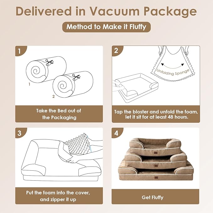 EHEYCIGA Orthopedic Dog Beds for Large Dogs, Waterproof Memory Foam Large Pet Bed with Sides, Non-Slip Bottom and Egg-Crate Foam Dog Couch Bed with Washable Removable Cover, Camel