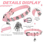 EXPAWLORER Cat Collar for Girl Boy Cats- Adjustable Leather Pet Collar with Safety Elastic Belt,Personalized Punk Accessories Buckle Collars with Bell & Durable D-Ring,Skull（Pink）