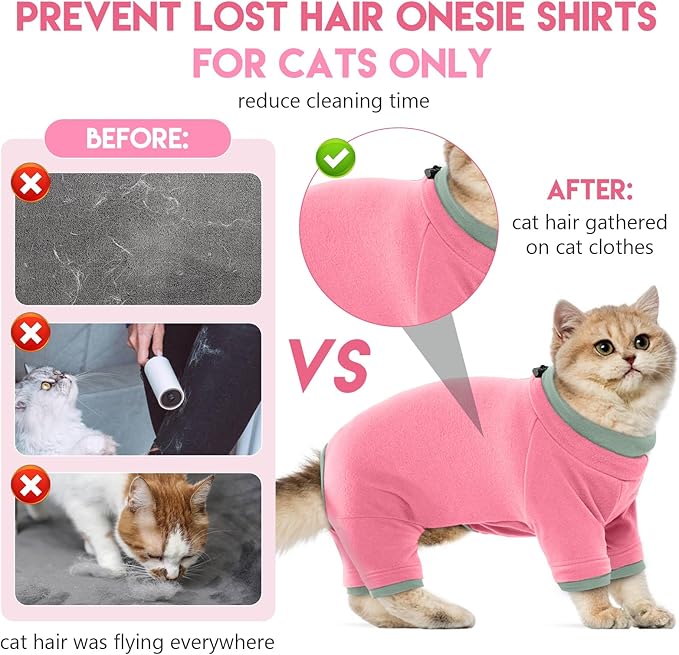 Sticky Cat Clothes Stretchy, Sphynx Hairless Sweater & Pajamas for Cats only, Soft Cat Onesie for Cats After Surgery Female Male & Hair Loss Prevention, Pink XL