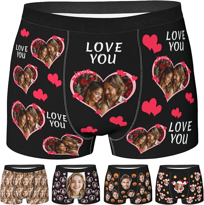 Personalized Underwear for Men with Face Custom Face Boxers Customized Boxer Briefs Funny Gifts for Him Husband Boyfriend